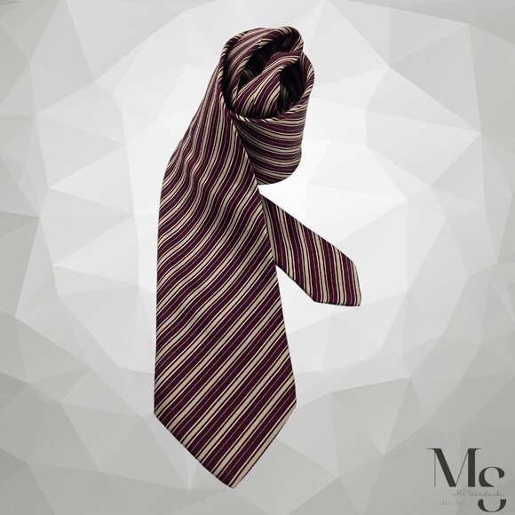 BRIONI XL Burgundy Striped Silk Tie Hand Made In Italy W: 3.5" EX COND